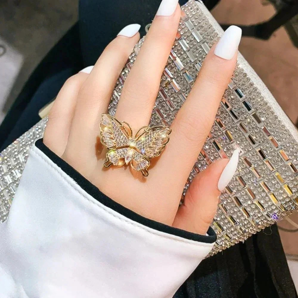 Gold Crystal Diamond Butterfly Ring